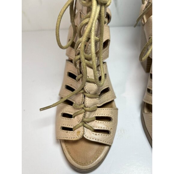 Rampage Heel Sandals Womens Size 6.5  Beige Lace Up Cut Out Peep Toe Leather - Picture 7 of 13